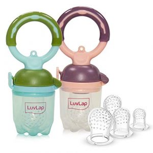 LuvLap Baby Food and Fruit Feeder Twin Pack with Three Feeder Sack Sizes, BPA Free, Green & Pink